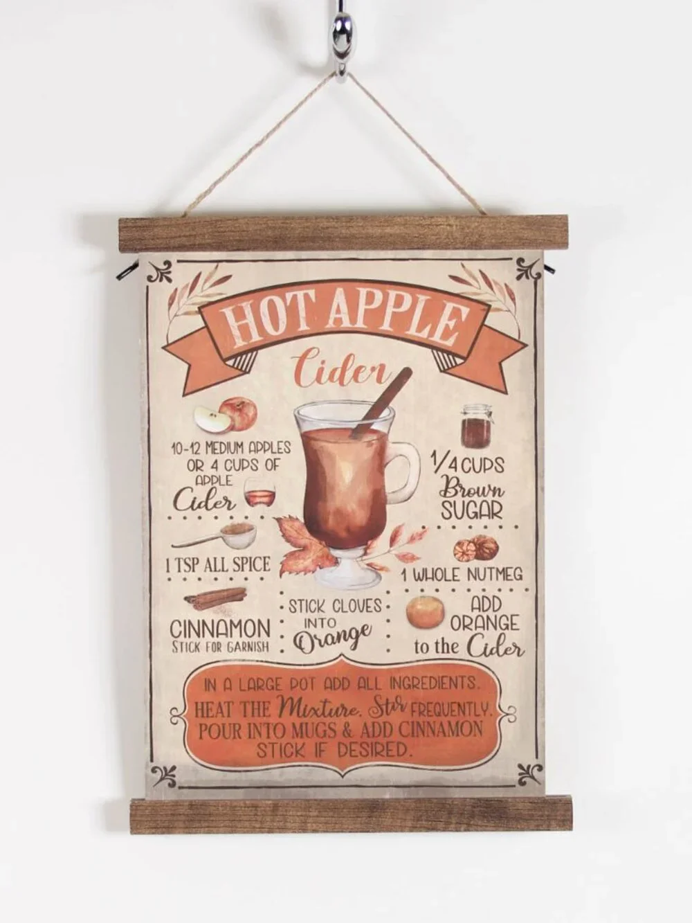 Hot Apple Cider Recipe Sign Rustic Fall Decor